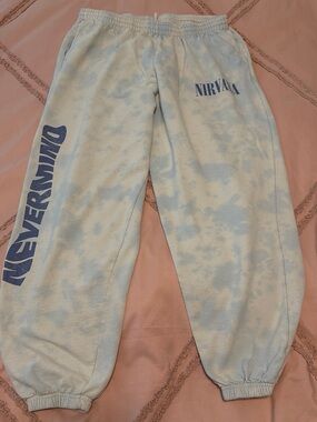 NIRVANA Light Blue Tie-Dye Women’s Sweatpants with Navy Logo